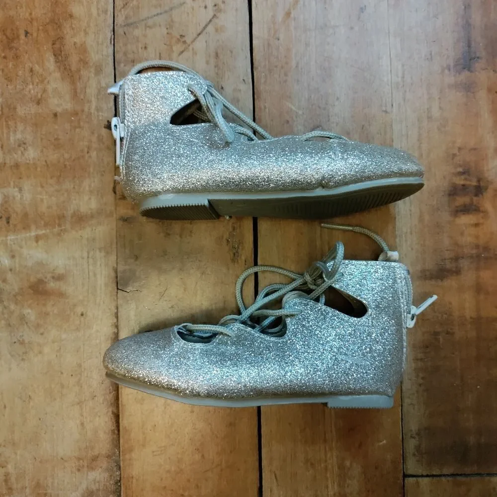 Carters size 7 dress shoes gold glitter lace up birthday shoes special occasion